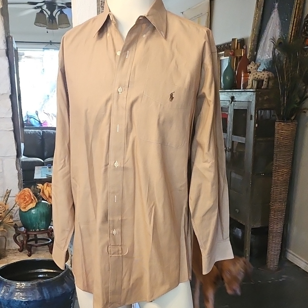Ralph Lauren Yarmouth Shirt Mens Size 16/32 33 Oxford Long Sleeve Solid Tan